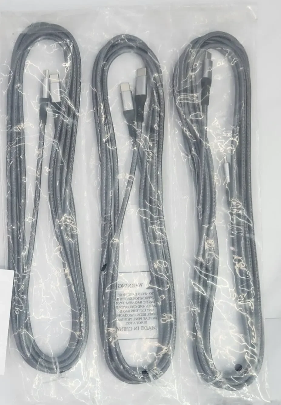 Pack of 3 USB C to Type-C Charging Cables, 10 ft Gray Phone Charger Braided Cord